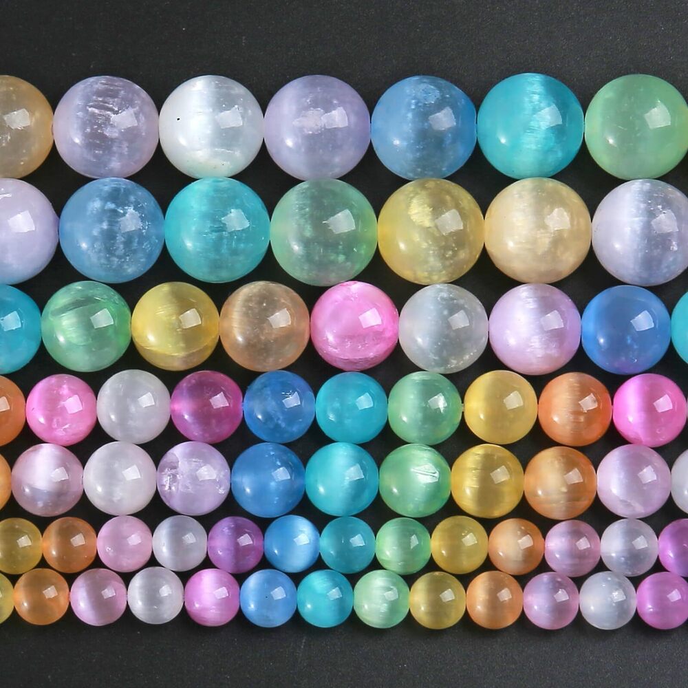 6337 12MM 32pcs Mixed Color Selenite Gypsum Beads Natural Stone Round Loose